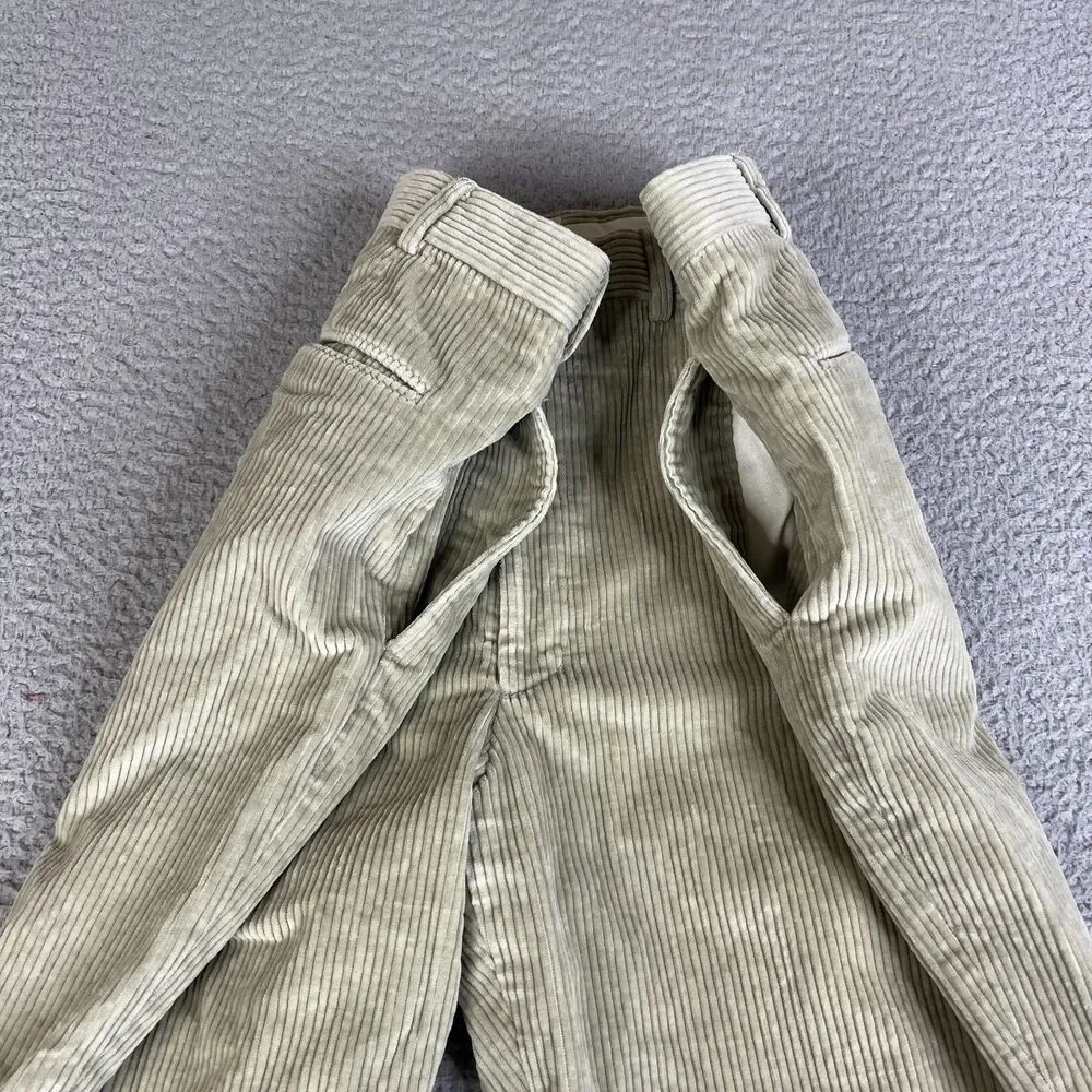Brooks Brothers Corduroy Pants Men 38 x 28 Beige Flat Front Raw Hem Tapered Leg